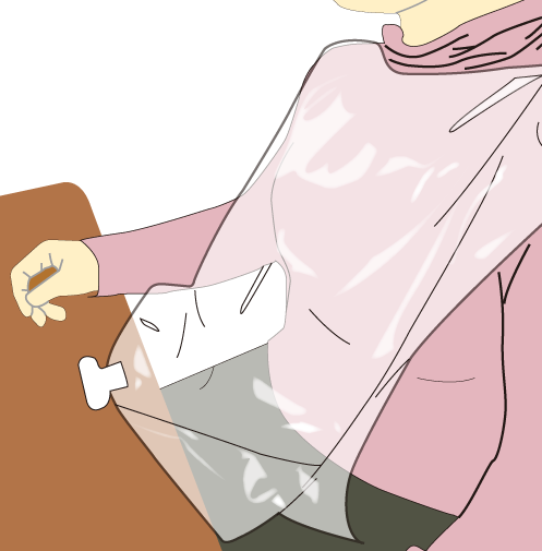 装着時、横面から見た場合、使い捨てエプロン