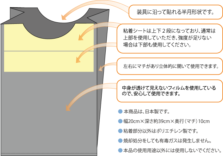 オルトケア、上下2段の粘着シール、中身が見えない、日本製、廃棄袋、